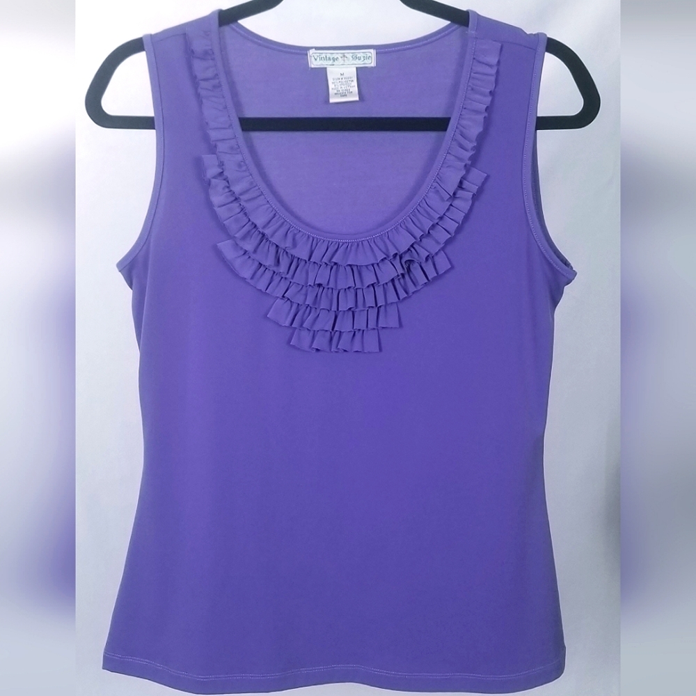 Vintage Suzie Purple Ruffled Tier Sleeveless Top Medium